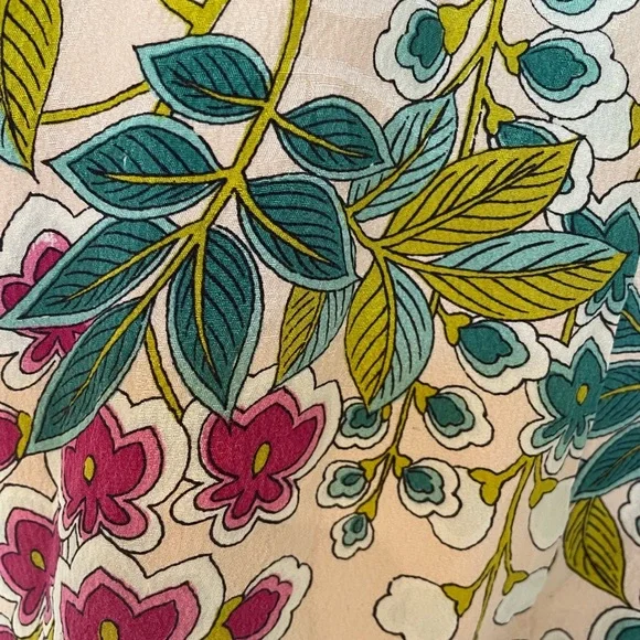 Vintage 👘 Silk Floral Kimono Robe Peach Pink Green Cherry blossom 🌸 OS - Picture 2 of 10